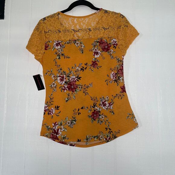 Nobo gold jade top large 11/13 lace floral jade gold scoop neck shirt new - Picture 10 of 11